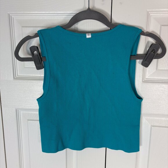 Alexander Jane Teal Ribbed V-Neck Crop Tank Top 1X/2X — Plus Size Stretch - Picture 3 of 3
